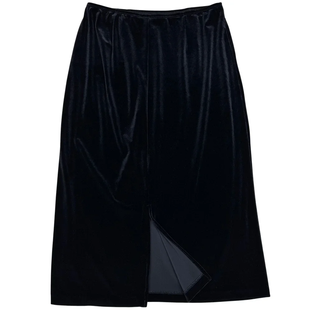 Clio Petites Vintage Black Velvet‎ Midi Skirt Elastic Waist Size PL Whimsigoth